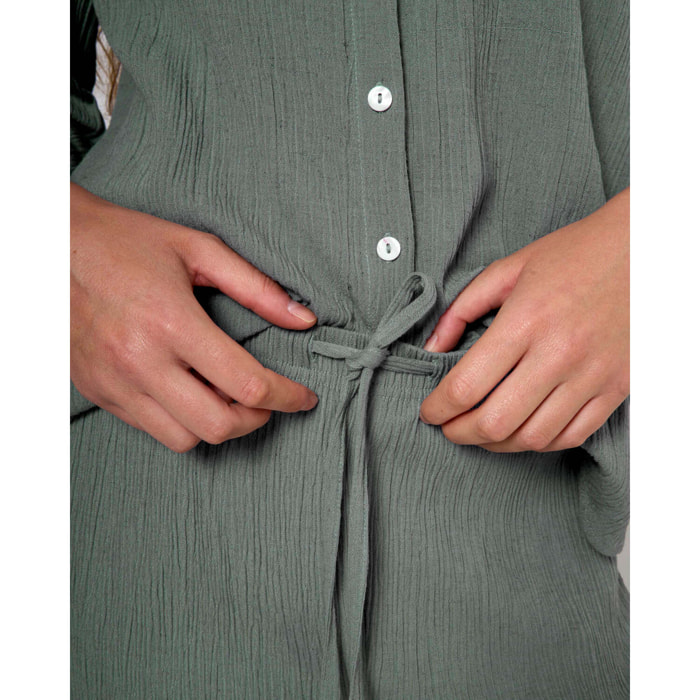 Pantalón algodón lino verde azulado