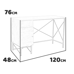 Bessy - scrivania in legno e metallo con 1 anta + 1 vano - 120x48x76 cm