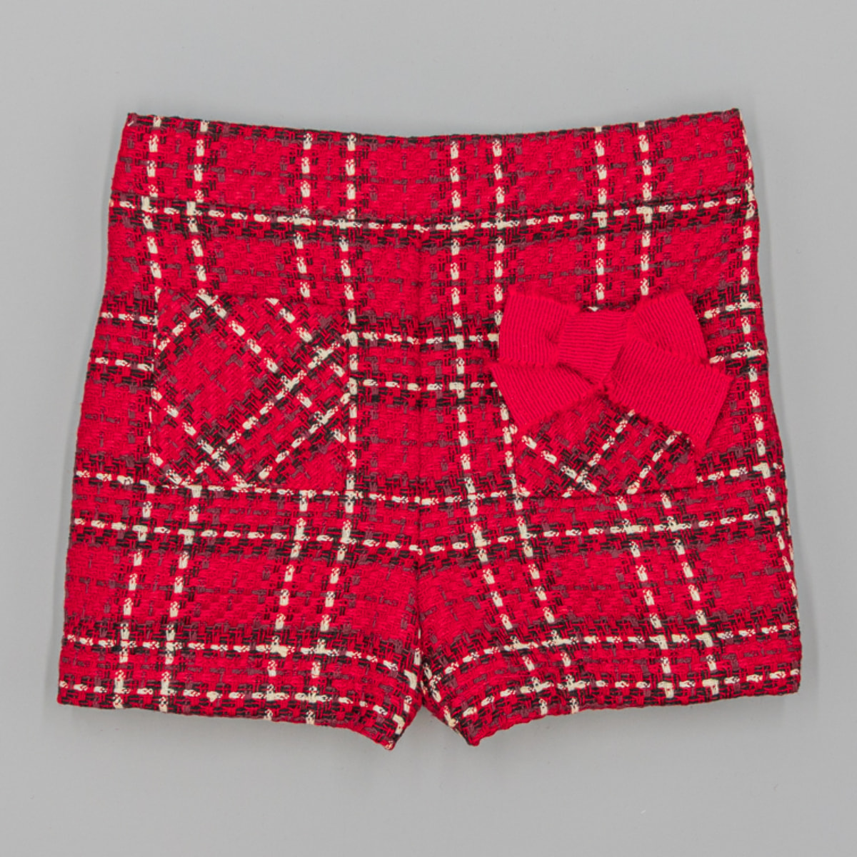 Shorts Rojo De Tejido Texturizado Con Cuadros