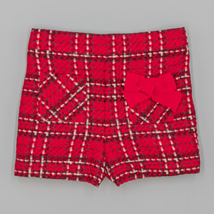 Shorts Rojo De Tejido Texturizado Con Cuadros