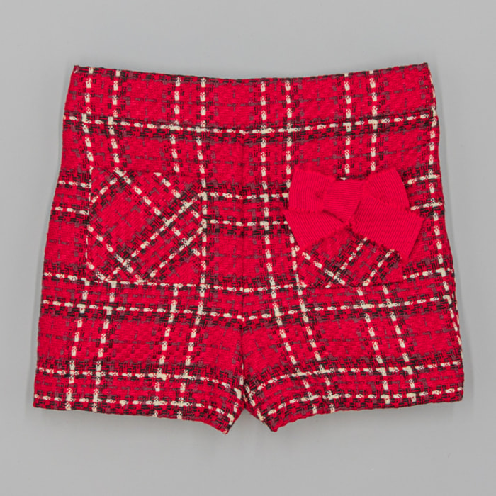 Shorts Rojo De Tejido Texturizado Con Cuadros
