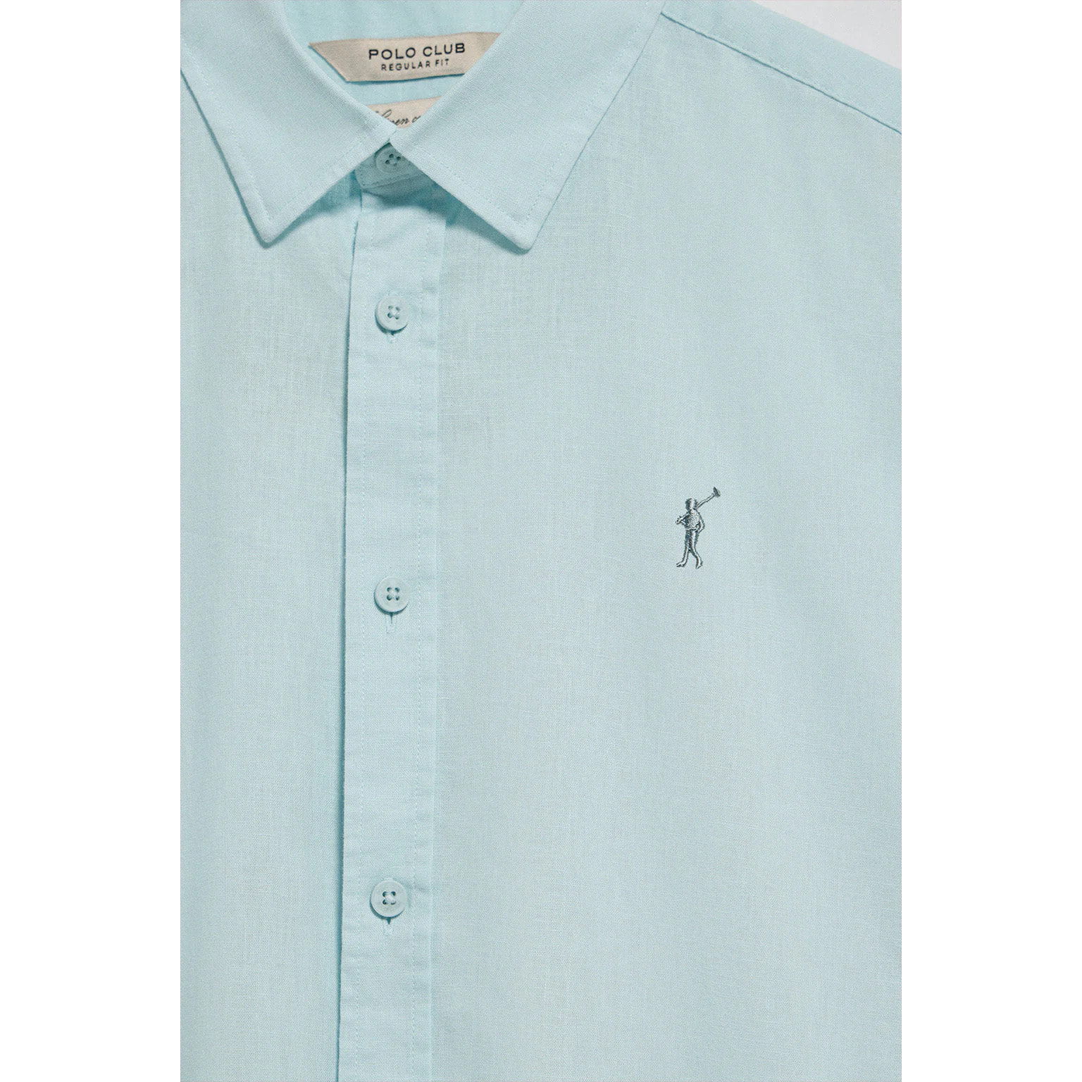 Camicia acquamarina regular in lino-cotone con ricamo Rigby Go