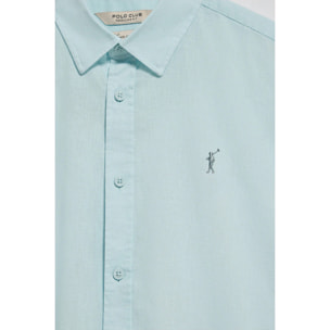 Camicia acquamarina regular in lino-cotone con ricamo Rigby Go