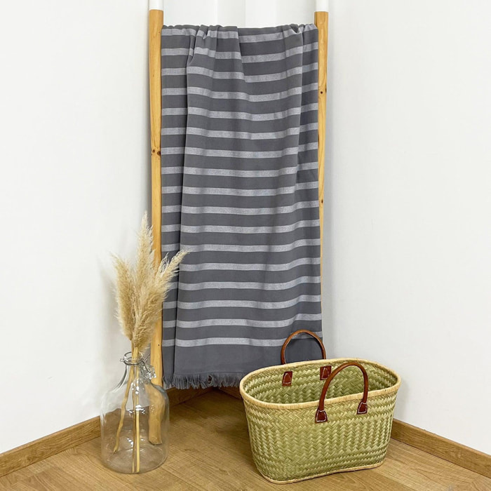 Fouta doublée éponge - Alanya Gris - 140x180cm - 400g/m²
