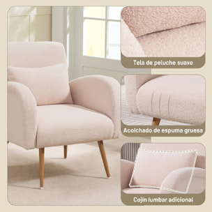 HOMCOM Sillón de Salón de Tela Teddy, Butaca de Salón con Cojín Lumbar Desmontable, Patas de Metal con Efecto Madera, Sillón de Relax para Dormitorio, Oficina, Estudio, Beige