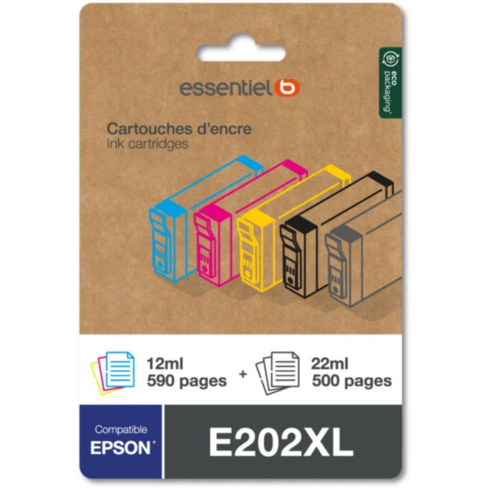 Cartouche d'encre ESSENTIELB E202XL Noir + 3 couleurs