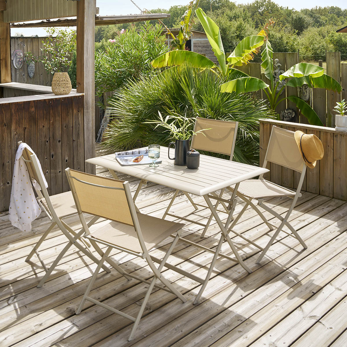Table de jardin pliante carrée "Azua" argile 4 places en aluminium traité en epoxy
