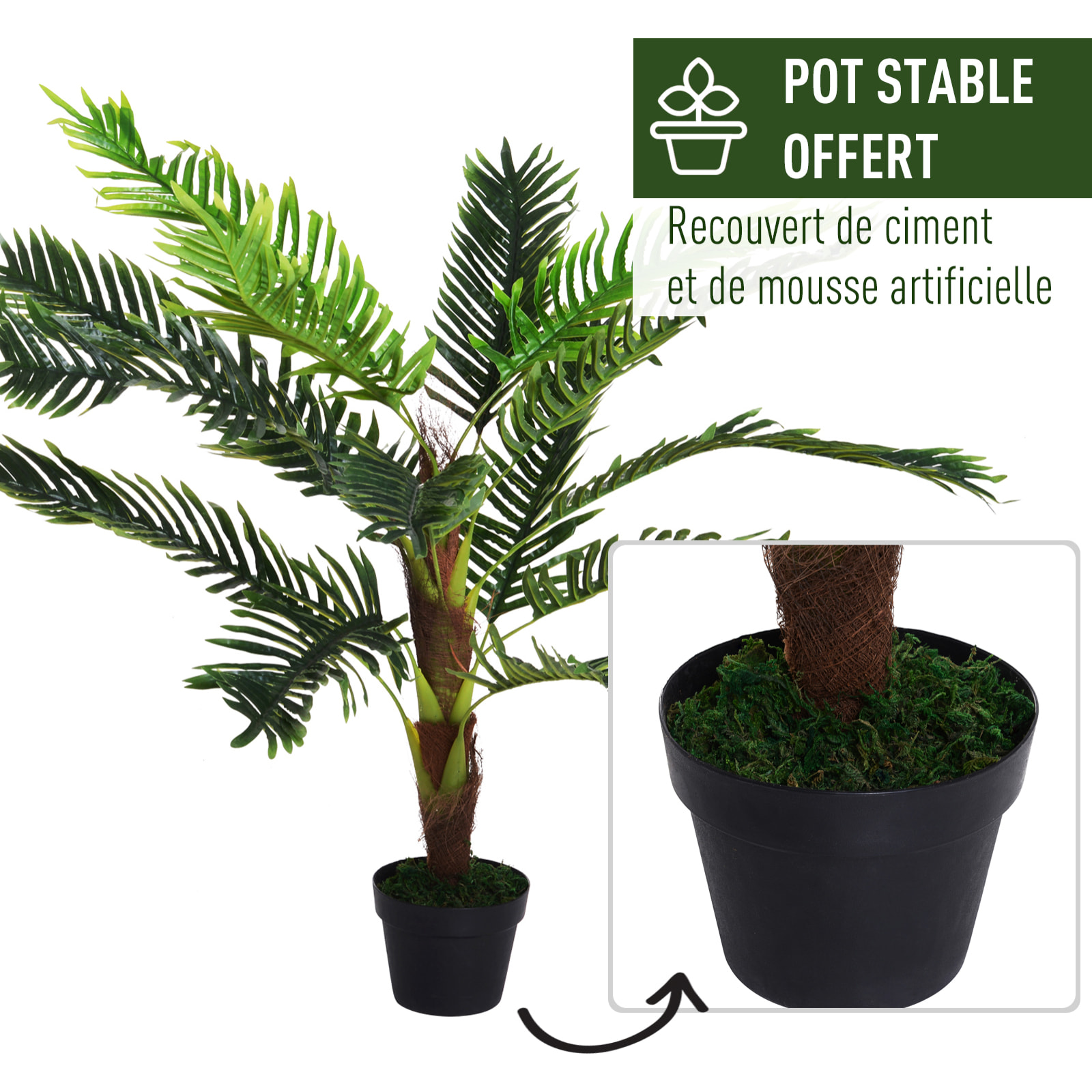 Outsunny Palmier artificiel hauteur 123 cm arbre artificiel décoration plastique fil de fer pot inclus vert
