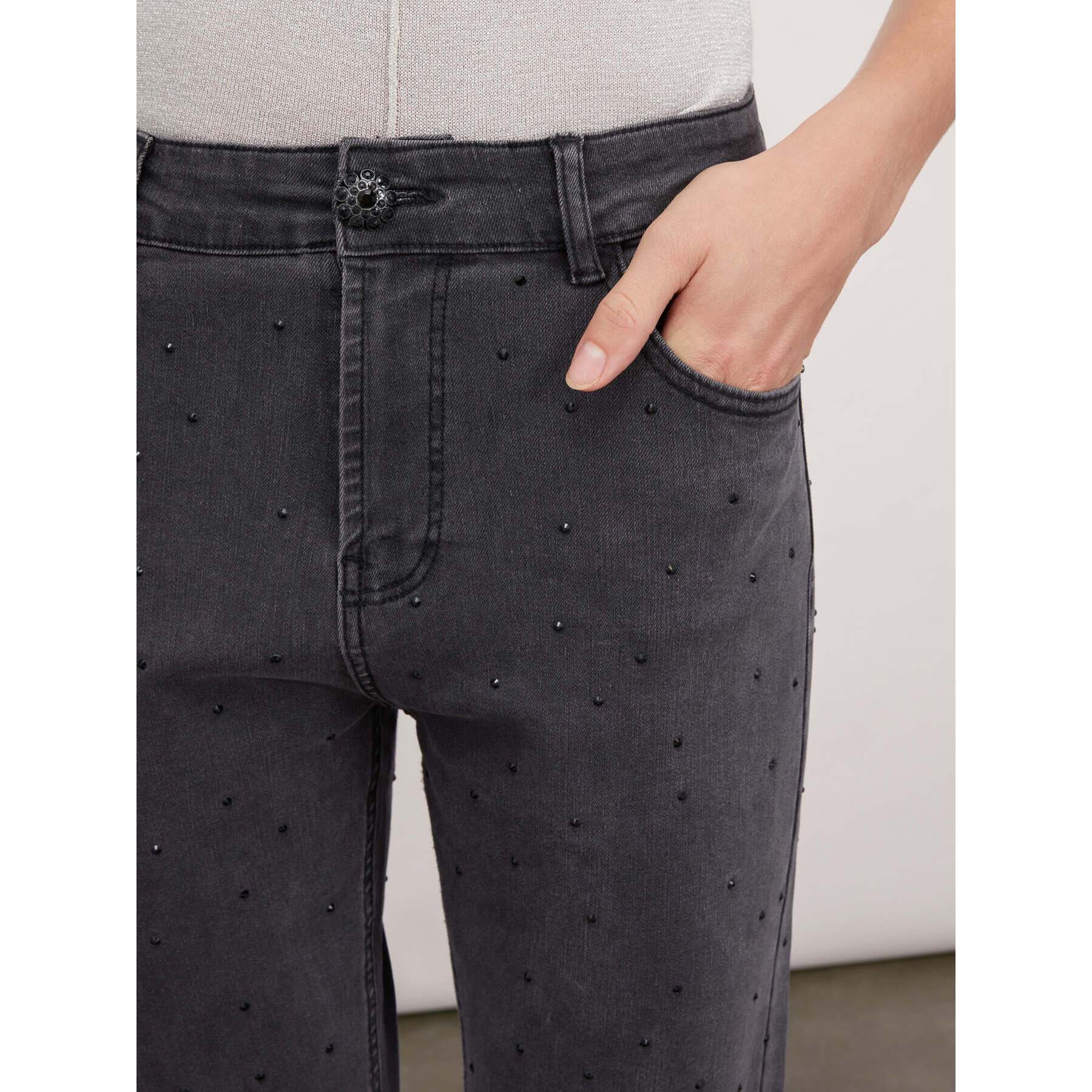 Motivi - Jeans straight con strass - Grigio