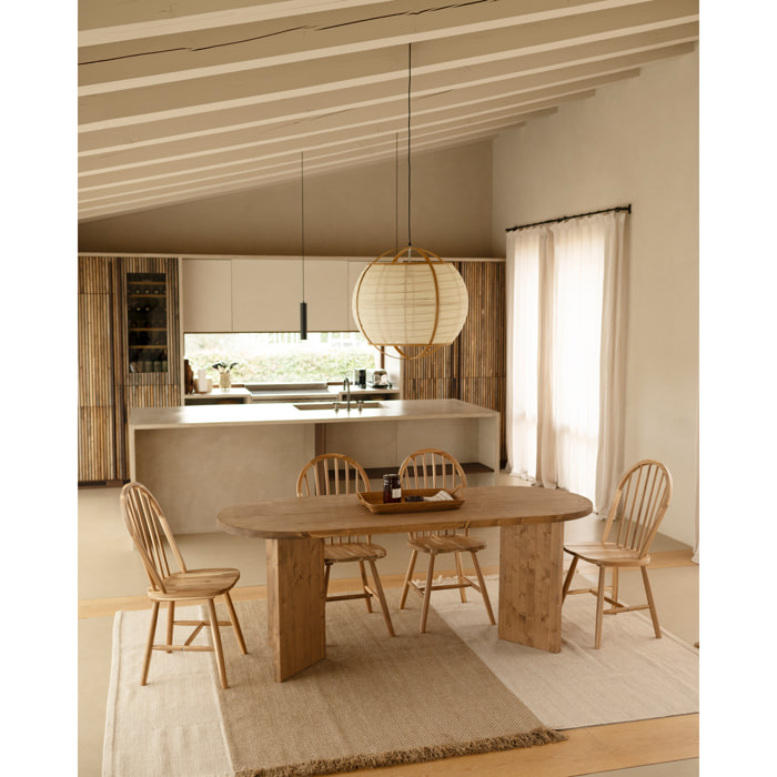 Table à manger en bois massif ton chêne foncé en différentes tailles
