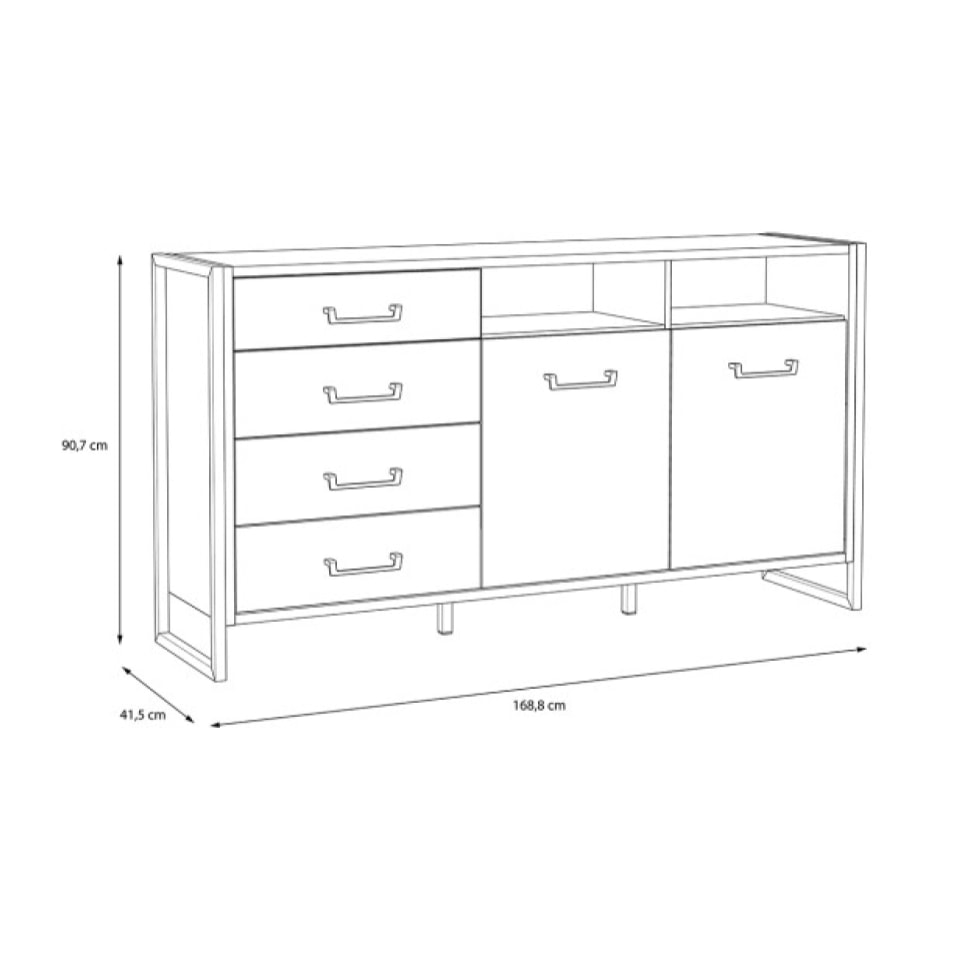 Buffet salon salle à manger bois 2 portes 4 tiroirs L169cm - BUDDY