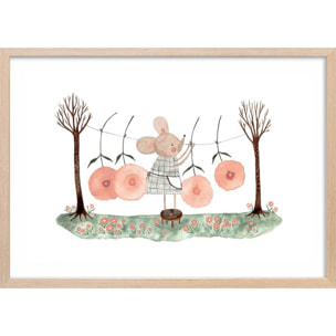 Affiche enfant lessive chez souricette  Affiche + cadre en bois - Chêne