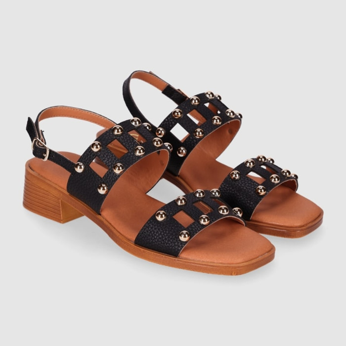 Sandalias de Piel - Negro - Tacón: 4 cm