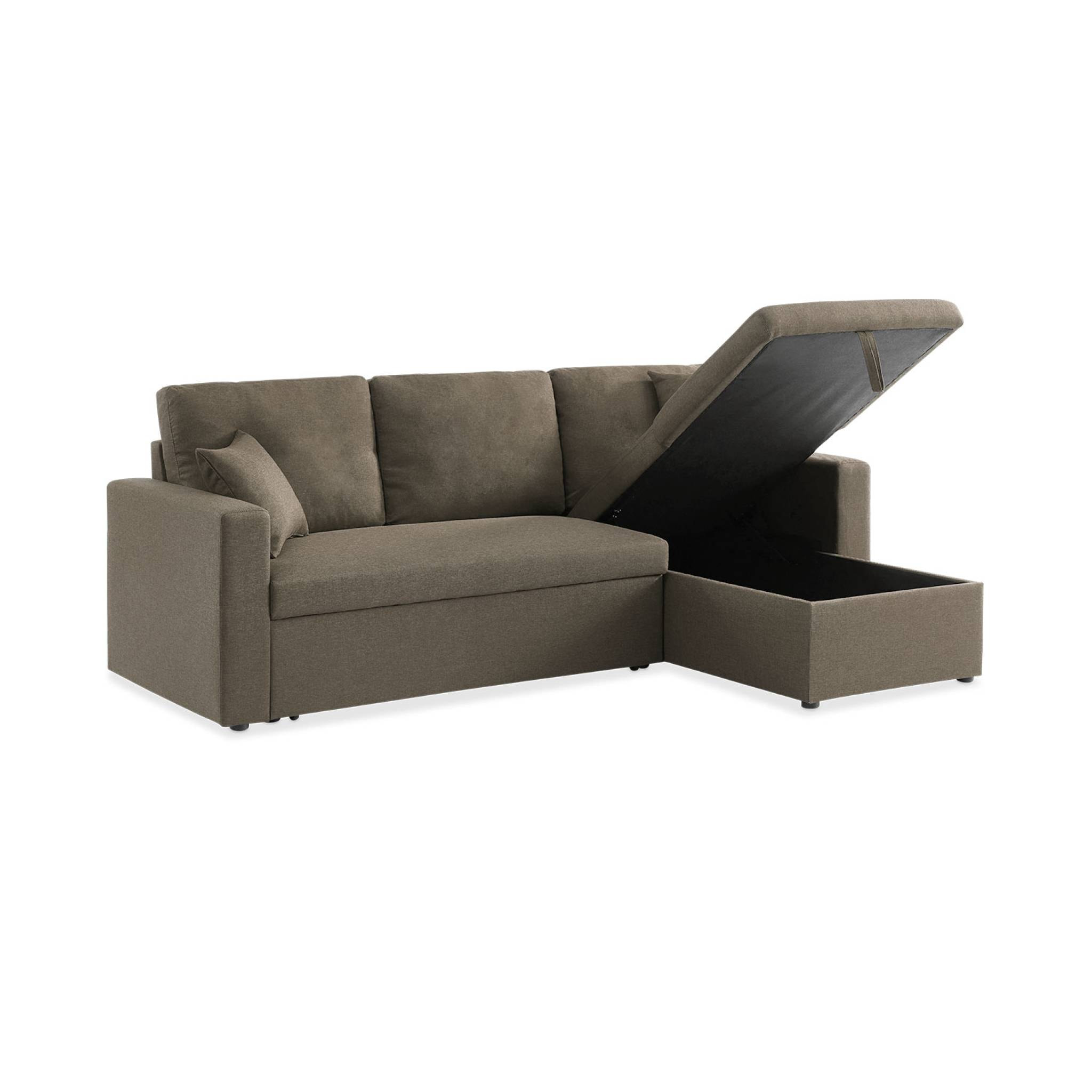 Canapé d'angle convertible en tissu marron - IDA - 3 places. fauteuil d'angle réversible coffre rangement lit modulable