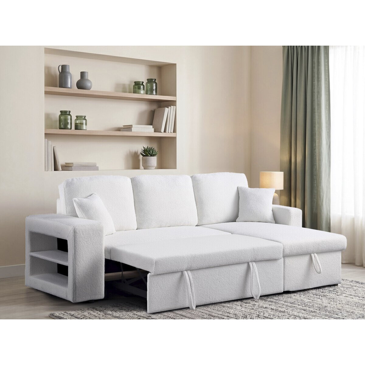 Canapé d'angle bouclettes convertible/reversible "Axel" - 3 Places - Blanc