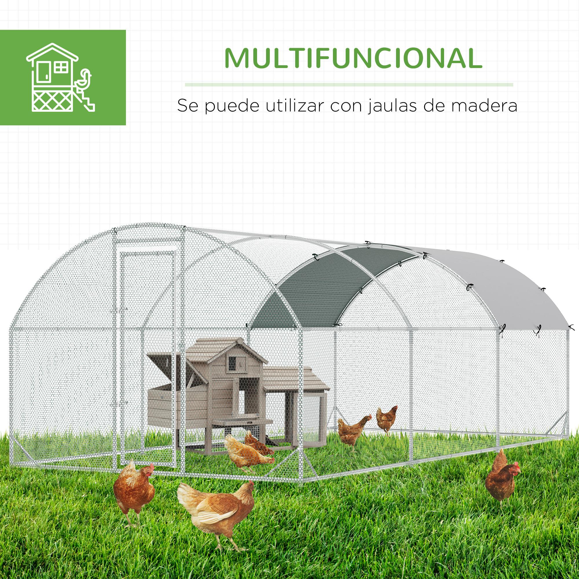 Gallinero para Exterior Grande Jaula de Acero Galvanizado con Techo de Tela Oxford Corral y Cerradura para 12-18 Gallinas Conejos Aves 5,7x2,8x1,97 m Plata