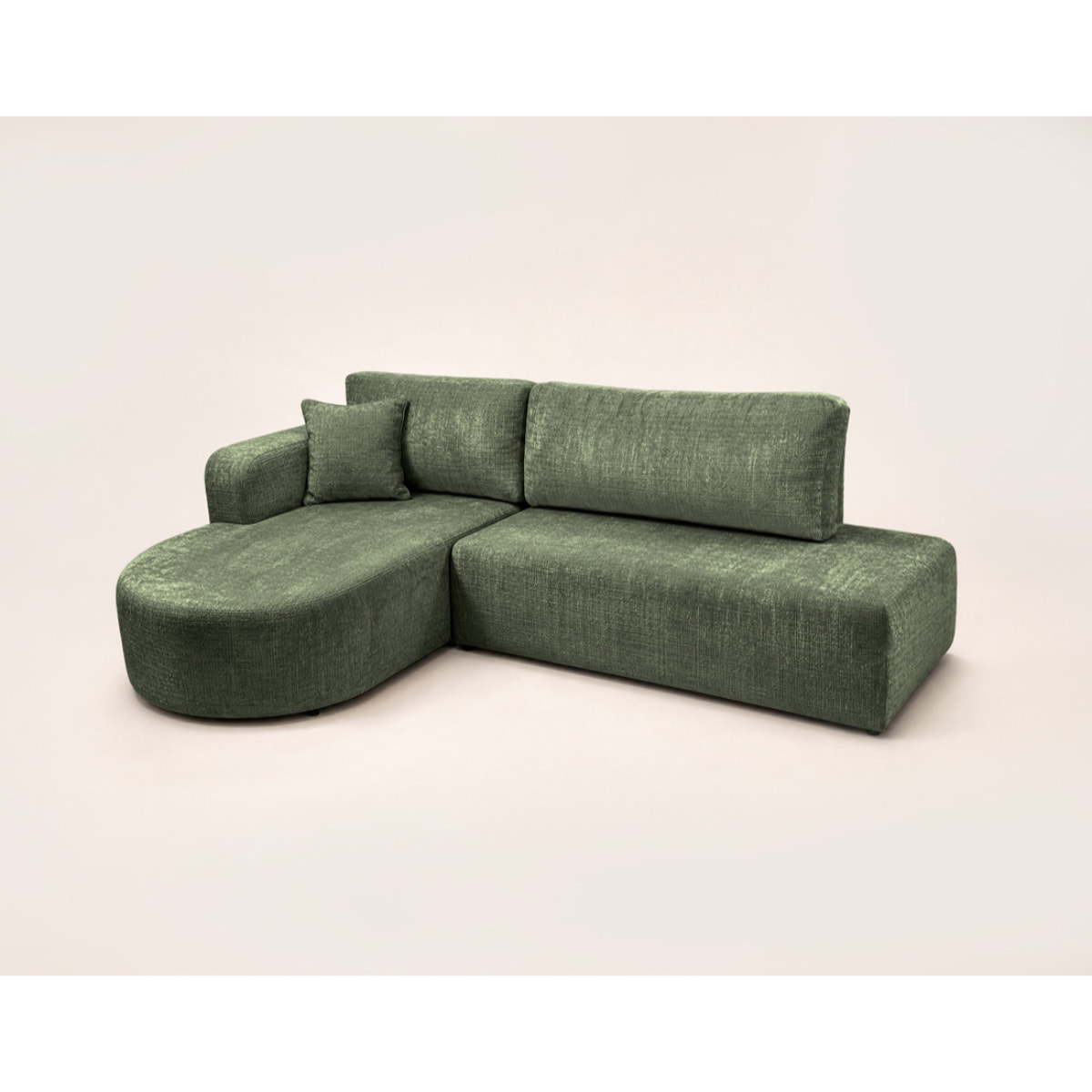 Miro - Canapé d'angle gauche 4 places convertible avec coffre en velours texturé - Vert sauge