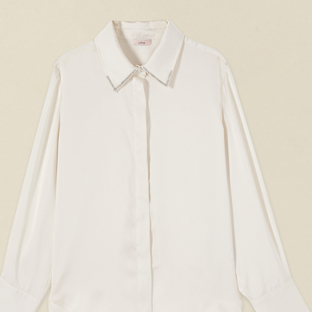 Oltre - Camicia in raso con colletto gioiello - Bianco