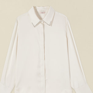 Oltre - Camicia in raso con colletto gioiello - Bianco