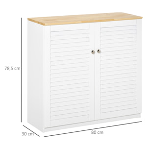 HOMCOM Aparador de 2 Puertas Diseño de Persiana con Estante Ajustable Armario Auxiliar de Almacenaje Moderno para Salón Dormitorio 80x30x78,5 cm Blanco