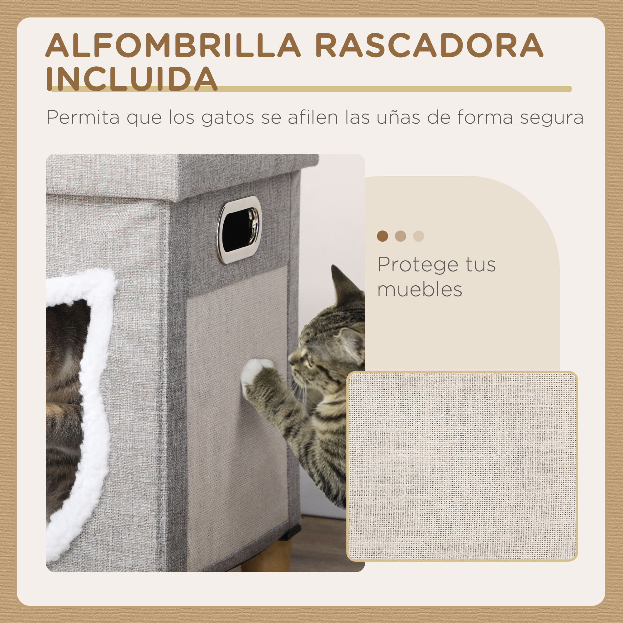 Cama Cueva de Gatos 2 en 1 Casa para Gatos Interior Tipo Reposapiés con Cojín Extraíble Bola Colgante y Almohadilla para Rascar 35,5x35,5x42,5 cm Gris