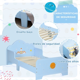 Cama para Niños de 3-6 Años 143x74x59 cm con Barreras de Protección Carga 80 kg