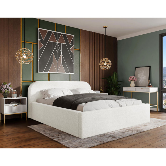 Orane - lit coffre - 140x200 cm - en tissu bouclette - Blanc