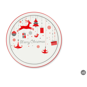 Lot de 6 assiettes à panettone Excelsa- Merry Christmas, Porcelaine Multicolore