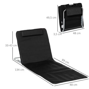 Conjunto de 2 Esterillas de Playa Plegable Esterillas con Respaldo Reclinable en 5 Niveles Reposacabezas y Bolsa de Transporte 134x48x33-43 cm Negro