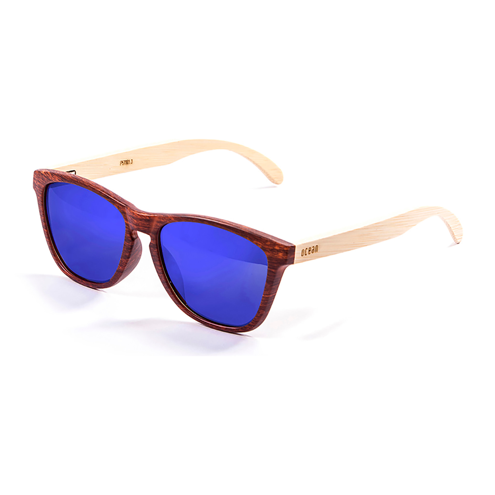 Gafas de sol OCEAN SEA WOOD - De brazo natural de bambú con frente marrón / Revo azul