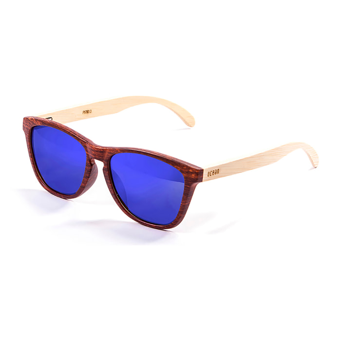 Gafas de sol OCEAN SEA WOOD - De brazo natural de bambú con frente marrón / Revo azul