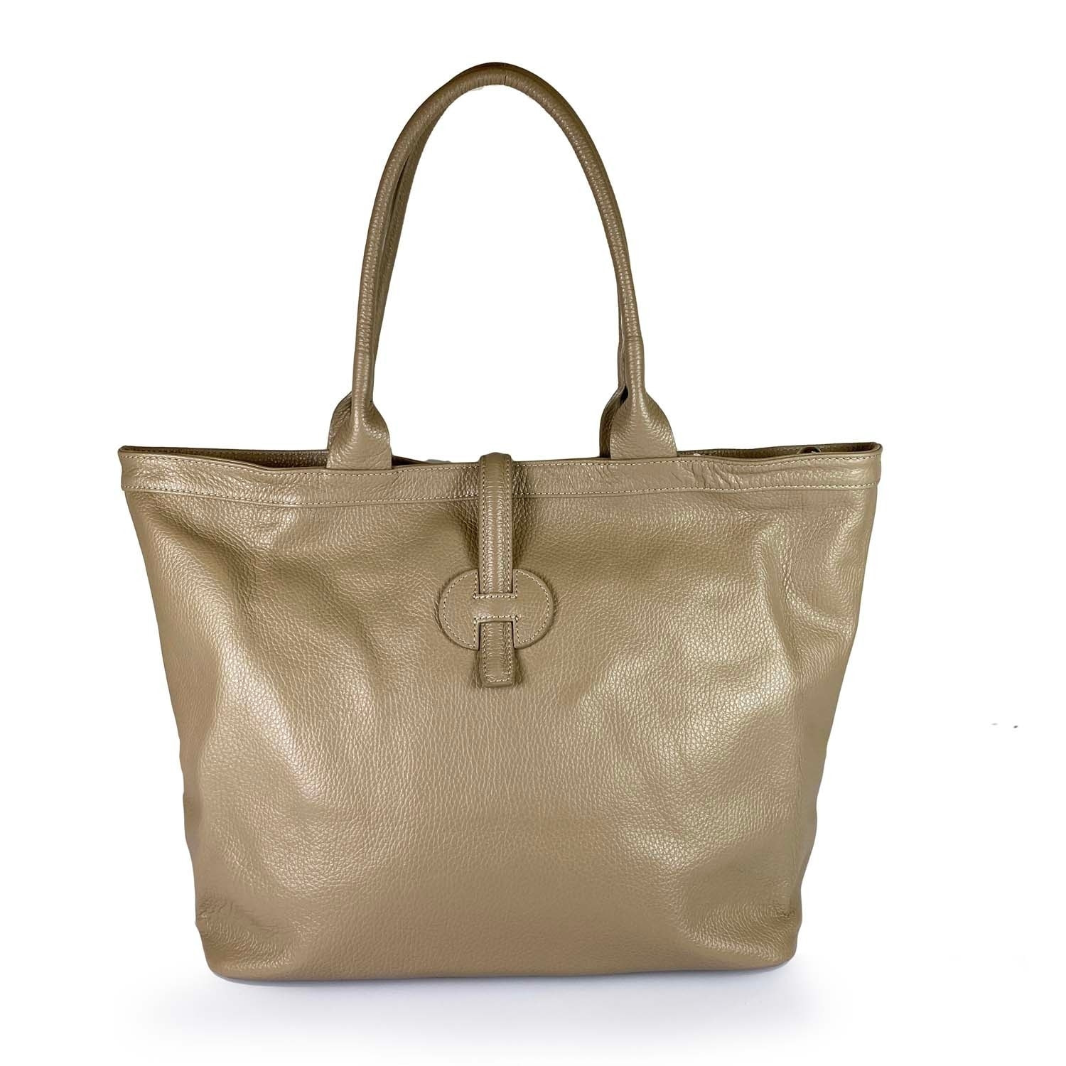 Borse Donna colore Beige-in pelle Made in Italy 42 x 38 x 6cm