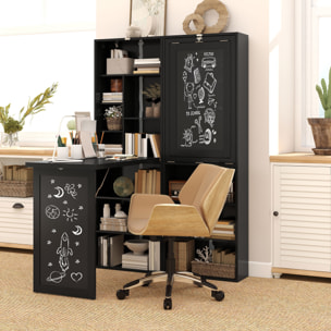 Bureau mural pliable table murale rabattable suspendue sur pied avec bibliothèque tableau à craie intégré noir