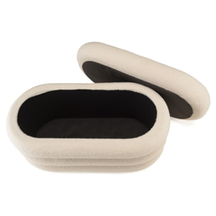 AGATHE - Banc avec rangement en tissu bouclette blanc L85cm