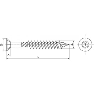 Vis à bois tête fraisée 6 lobes ACTON inox A2 - 5x70 mm - boite de 300 - 623285X70/35SEAU