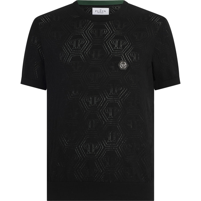 PHILIPP PLEIN Round Neck T-Shirt Openwork Monogram