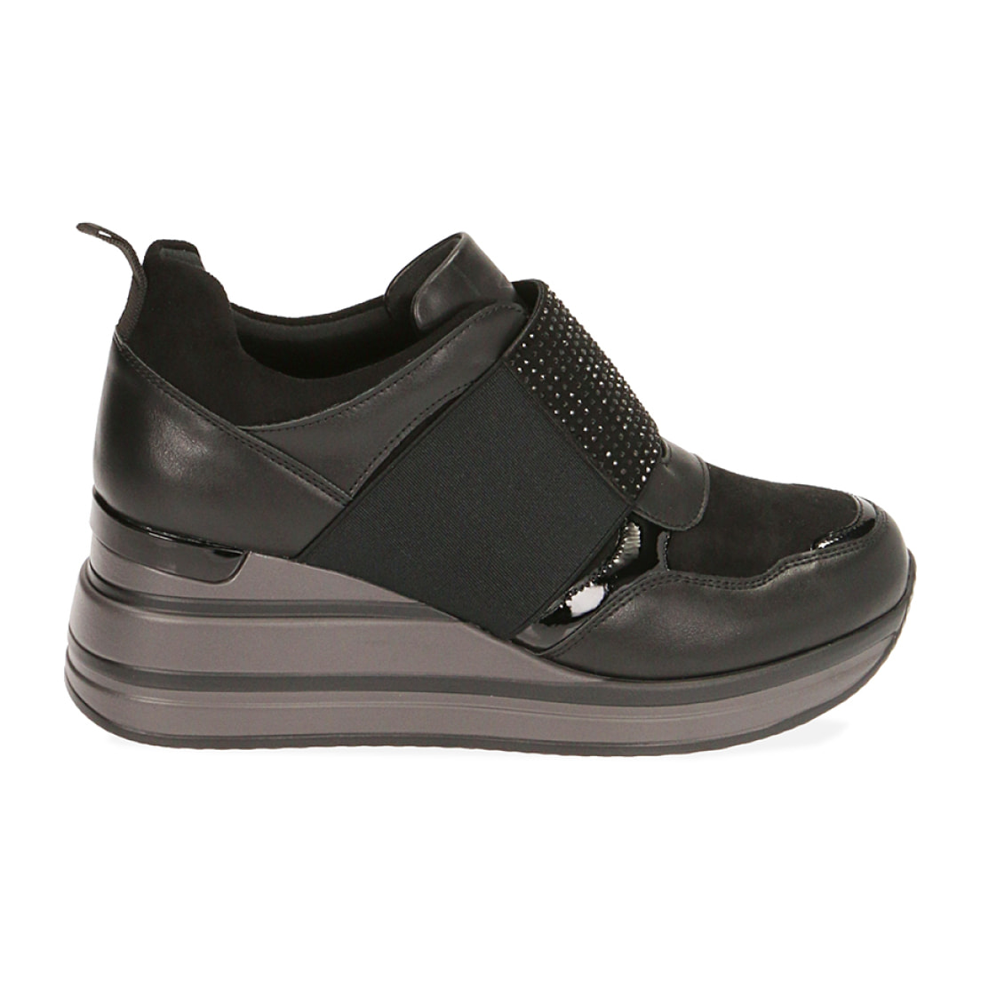 Slip-ons microfibra negro cuña 6 cm