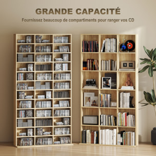 Étagère rangement CD/DVD meuble de rangement pour 1116 CDs 33 compartiments réglables en hauteur 102 x 24 x 195 cm effet bois clair