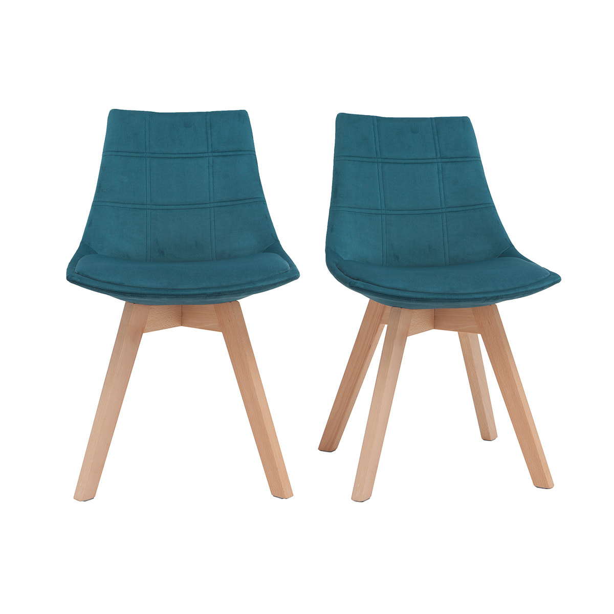 Chaises scandinaves en tissu velours bleu pétrole et bois clair (lot de 2) MATILDE