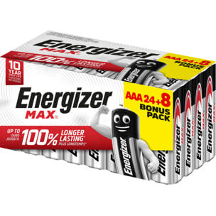 Energizer - Max Alcaline AAA/LR03, pack de 24+8 Piles