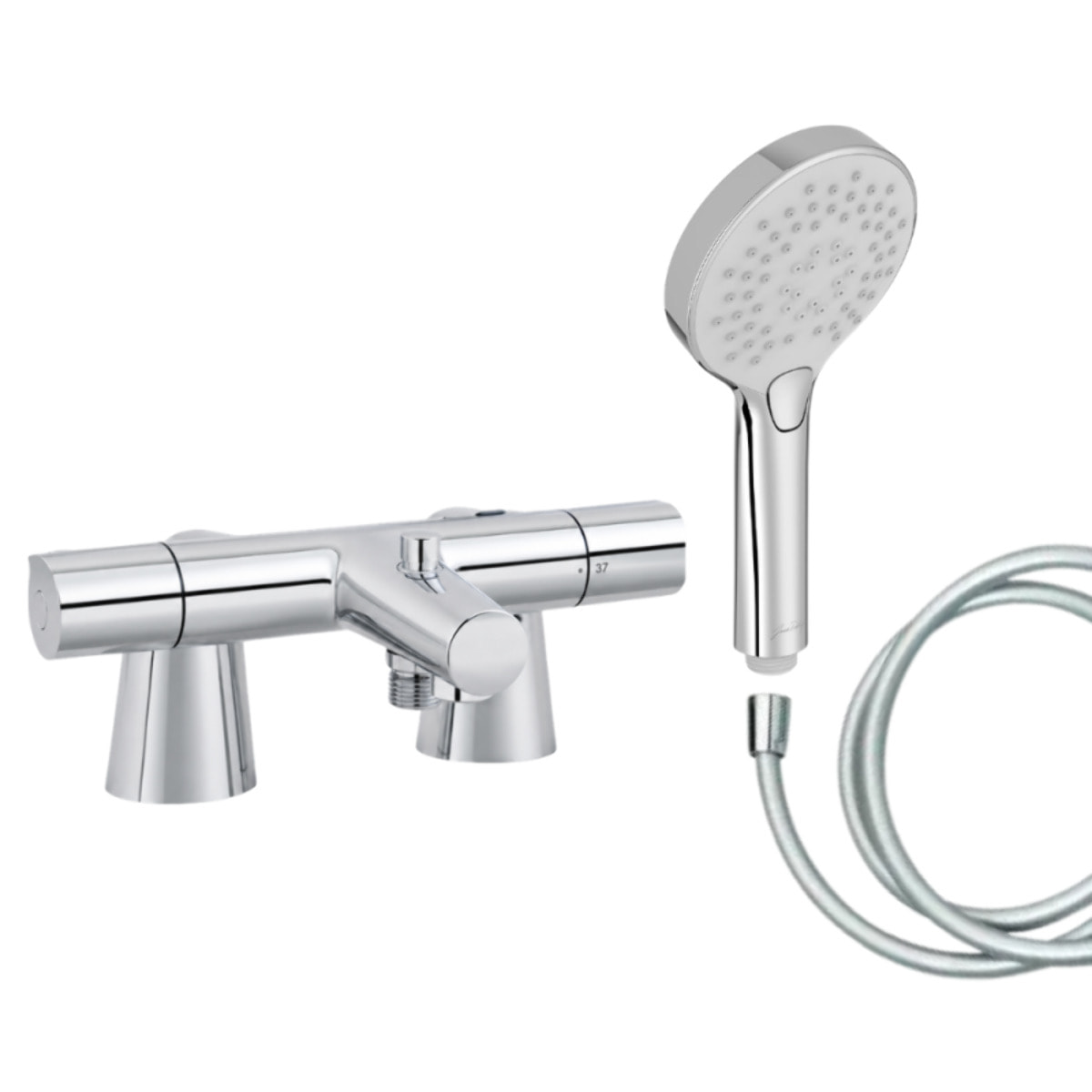 Mitigeur baignoire Simone + pommeau de douche Metro + flexible de douche lisse + colonnettes