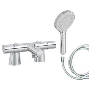 Mitigeur baignoire Simone + pommeau de douche Metro + flexible de douche lisse + colonnettes