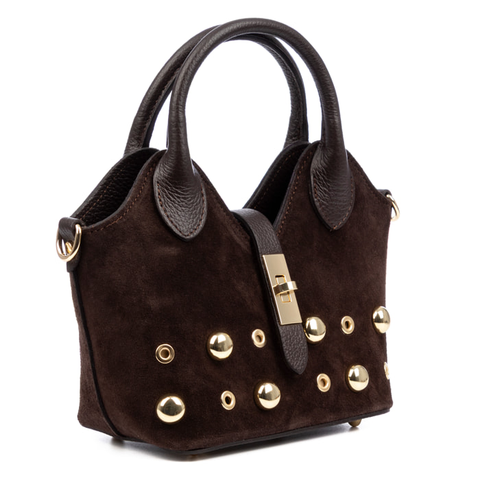 Barzanò Borsa a mano Donna. Pelle scamosciata autentica con dettagli metallici.