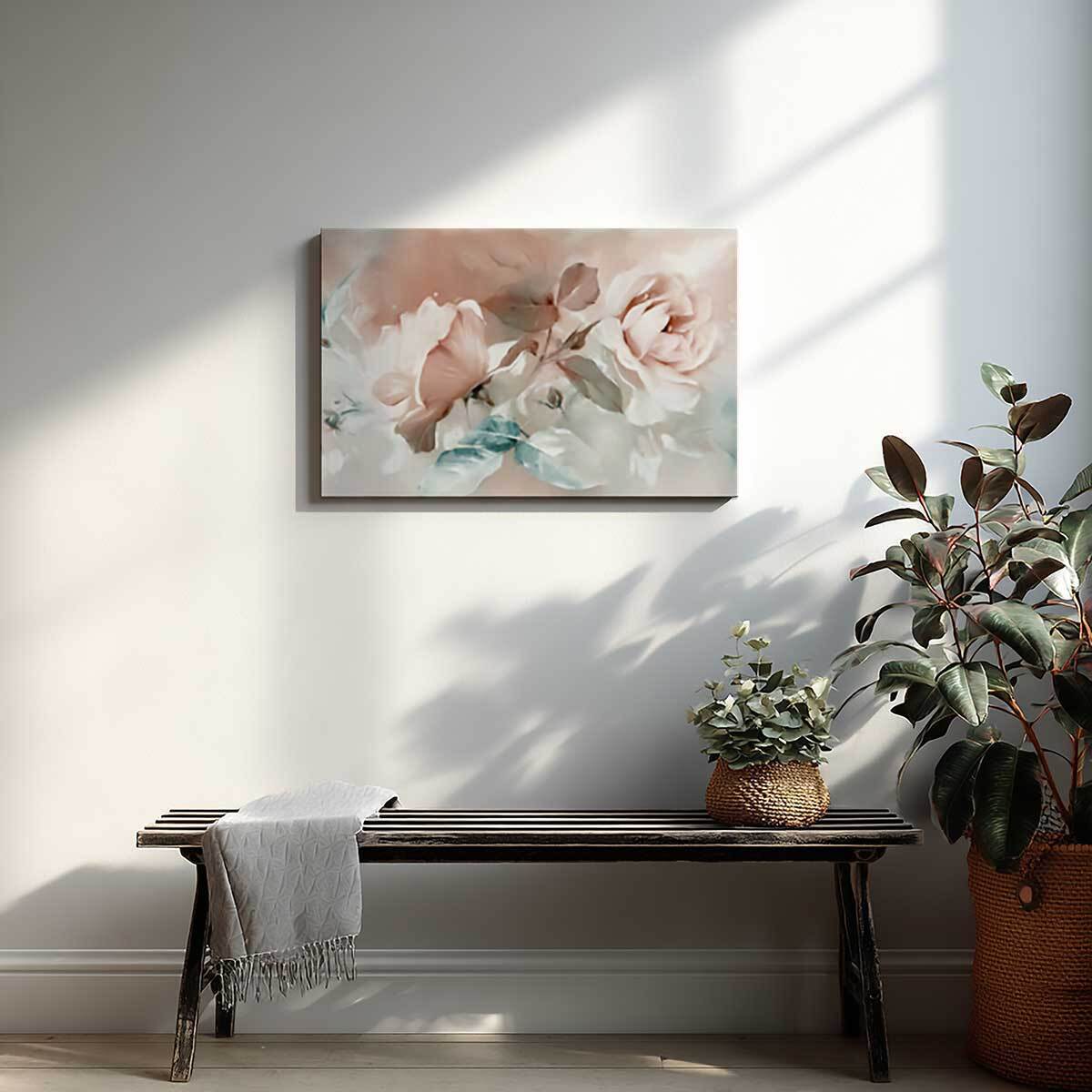 Tableau floral pastel aux nuances pêche Toile imprimée