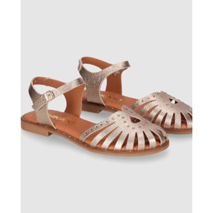 Sandalias de Piel - Oro - Tacón: Bajo