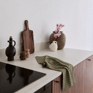 Torchon de cuisine en coton à motif carreaux - Kaki