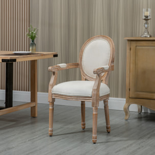 Chaise de salle à manger chaise de salon médaillon style Louis XVI bois hévéa patiné sculpté tissu beige