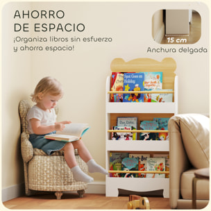Librería Infantil de 3 Niveles Estantería para Libros Infantil Diseño de Osito para Sala de Juegos Dormitorio Guardería Natural