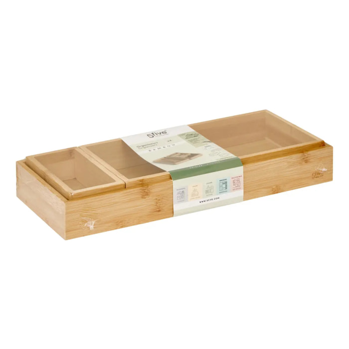 Organiseur Bambou L14,5/38,1cm beige 4 pièces