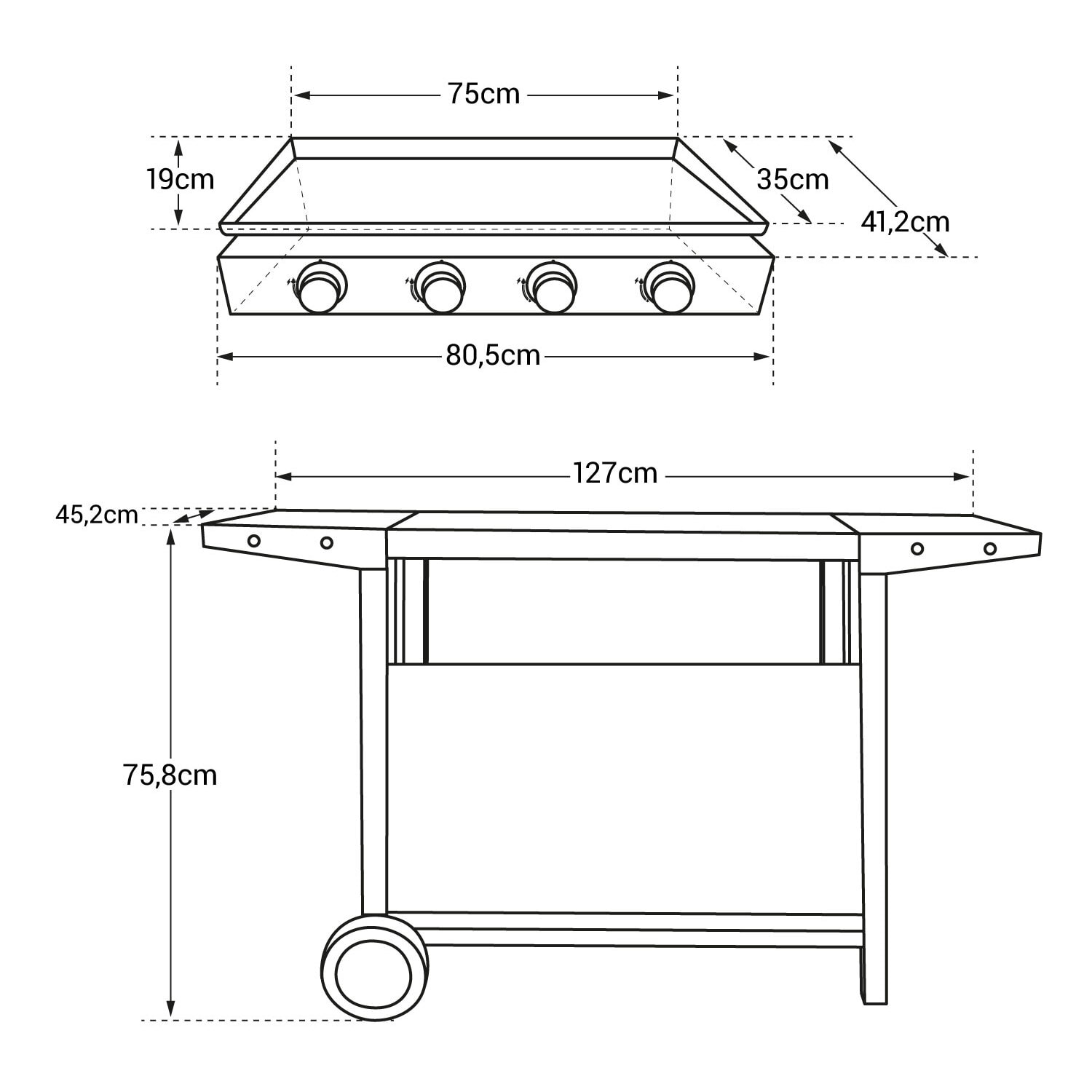 Plancha au gaz MÉRIDA 4 brûleurs + chariot